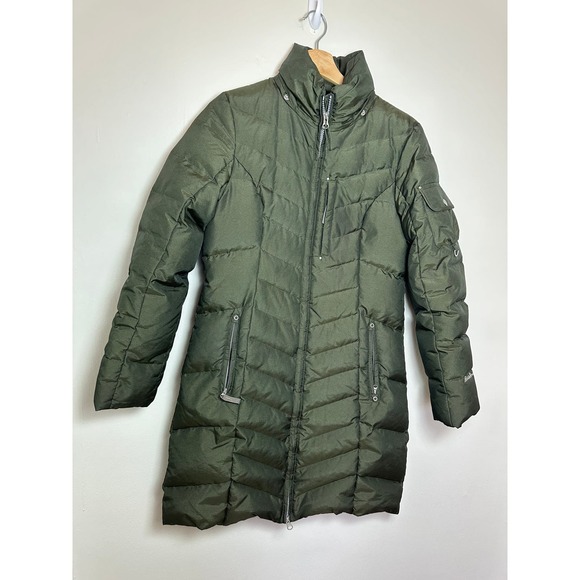 Eddie Bauer Women's Sz S Green Long Down Parka Puffer Jacket FLAW - Picture 1 of 9